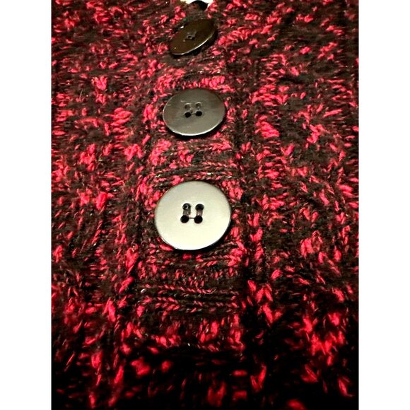 Cabelas Burgundy Black Button Up Hooded Sweater Cozy Knit Cotton Blend Warm Styl - Picture 9 of 9